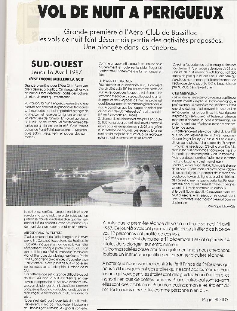 Le vol de nuit à l'aérodrome de Périgueuix Bassillac